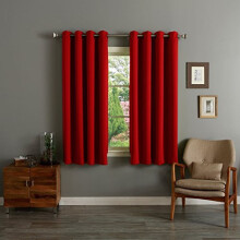 Readymade Blackout Thermal Eyelet Ring Top Pair of Curtains Including 2 Tiebacks (RED, Width 66" x Drop 54")