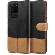 Case for Samsung S20 Ultra Case, Flip Phone Case Compatible for Samsung Galaxy S20 Ultra 5G, Wallet Cover [Canvas Faux Leather] with Credit Card