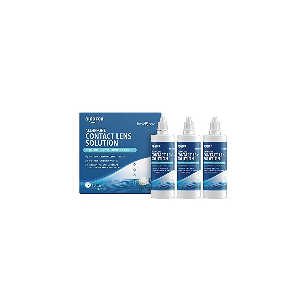 All-In-One Solution with Sodium Hyaluronate for Soft Contact Lenses, 360ml, Pack of 3