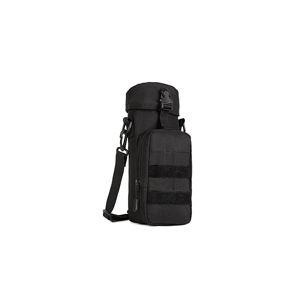 Water Bottle Carrier Holder with Strap Pouch Bag Tactical Military Molle Kettle Canteen Bag Pack Crossbody Bag(800/1000ml) (Black) 