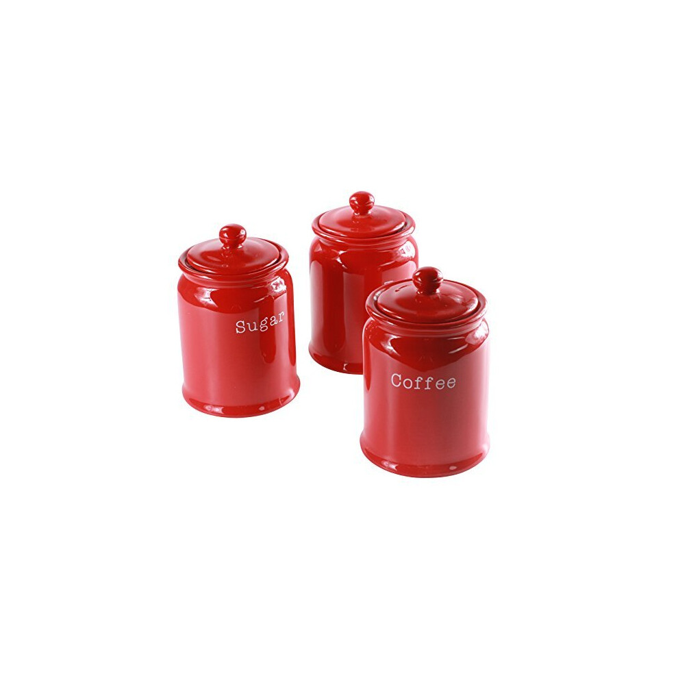 Tea Coffee and Sugar Large Storage Pots Ceramic Red Set of 3