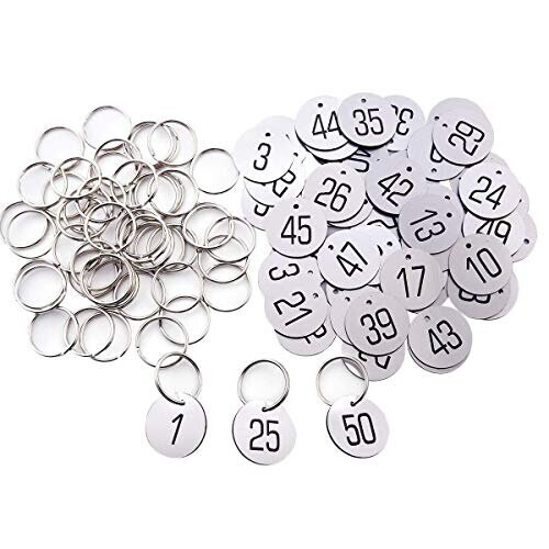 Plastic ID Number Tags Key Tags with Key Rings (1-100, White)