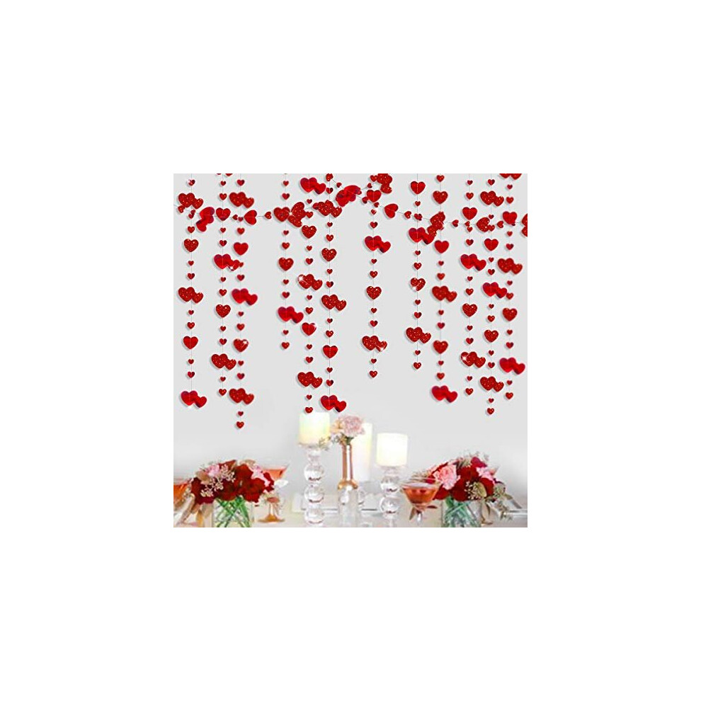 52Ft Valentines Day Decoration Red Heart Garland Double Sided Metallic Paper Bunting Banner Streamer for Engagement Anniversary Bridal Shower Wedding