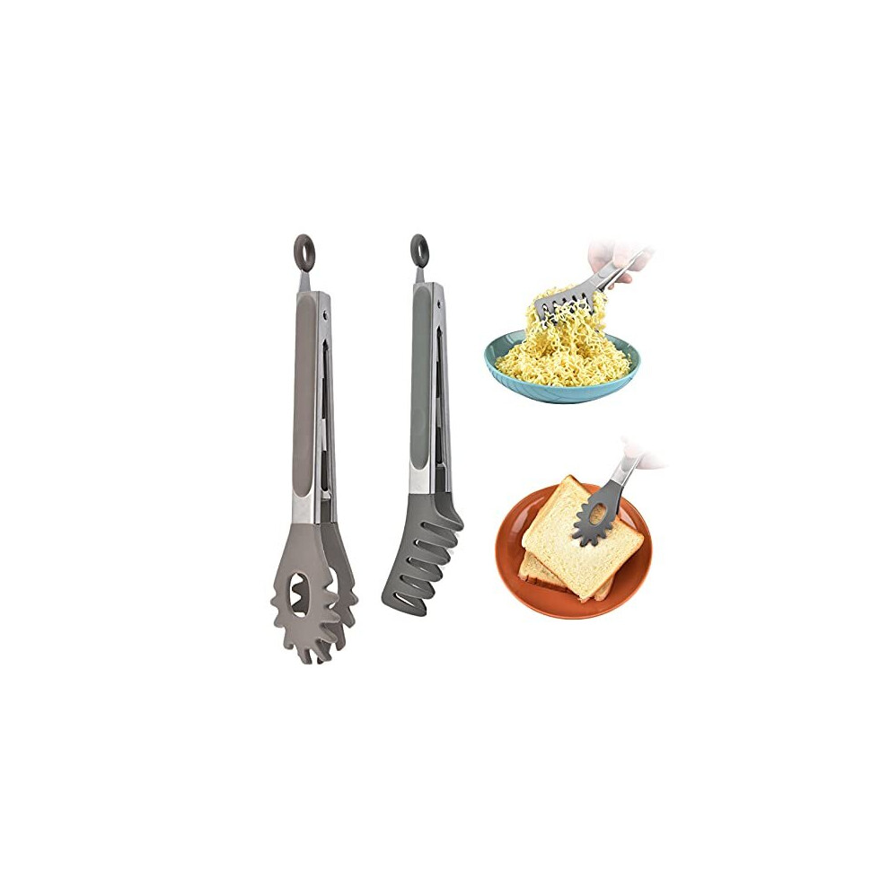 Kitchen Tongs, 2PCS Cooking Tongs for Kitchen, BBQ Tongs Set, Heat-Resistant Temperature Stainless Steel Spaghetti Spoon Server Noodle Spoon Food