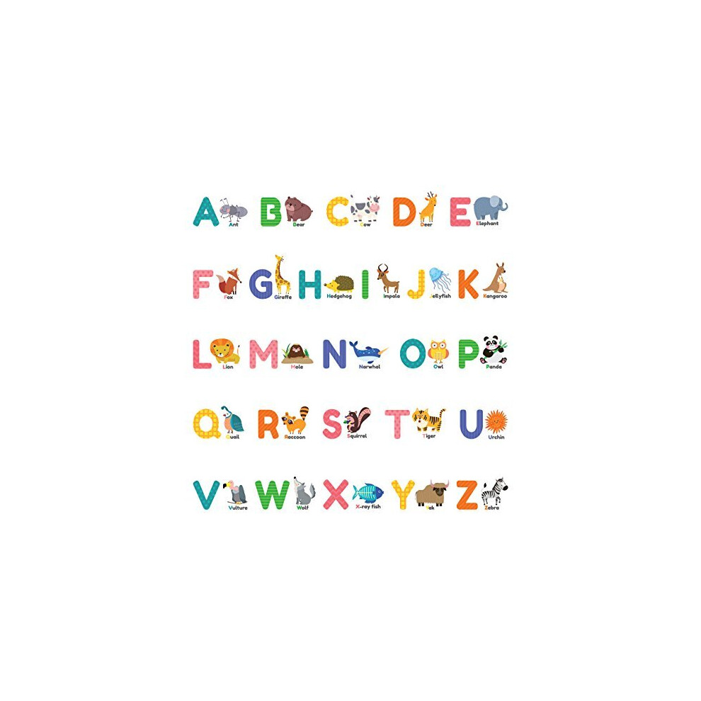 Decowall Ds-8014 Colourful Animal Alphabet Abc (Small) Kids Wall Stickers Decals Peel And Stick Removable For Nursery Bedroom Living Room Art Murals