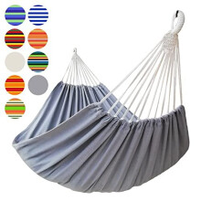 Brazilian Double Hammock 2 Person Extra Large Canvas 220x150cm Total Length 330cm Load 300kg Cotton Hammock for Patio Porch Garden Backyard Lounging