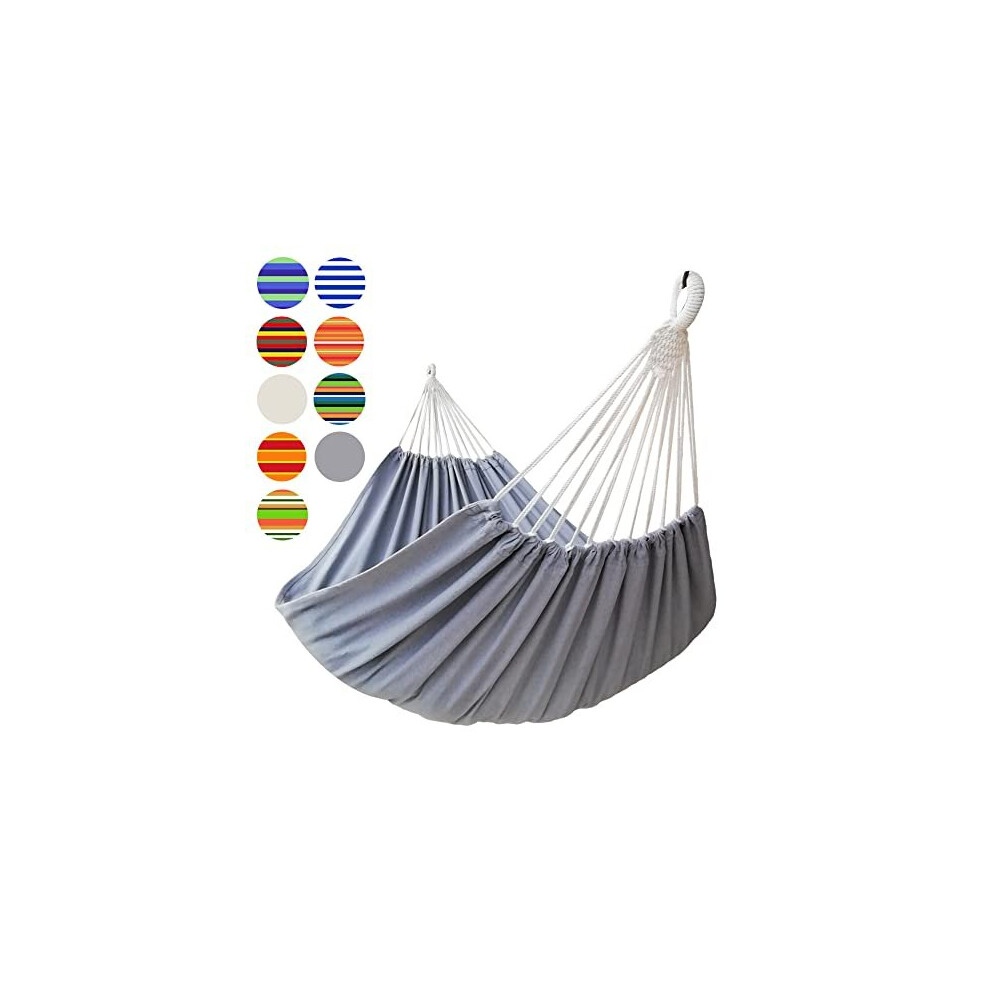 Brazilian Double Hammock 2 Person Extra Large Canvas 220x150cm Total Length 330cm Load 300kg Cotton Hammock for Patio Porch Garden Backyard Lounging