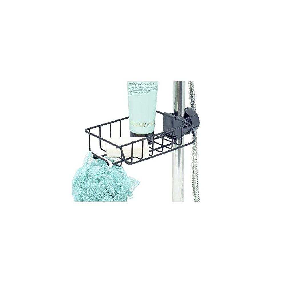 - Shower Storage Caddy - Screws onto Shower Pole - No Drill Bathroom Shelf - Black