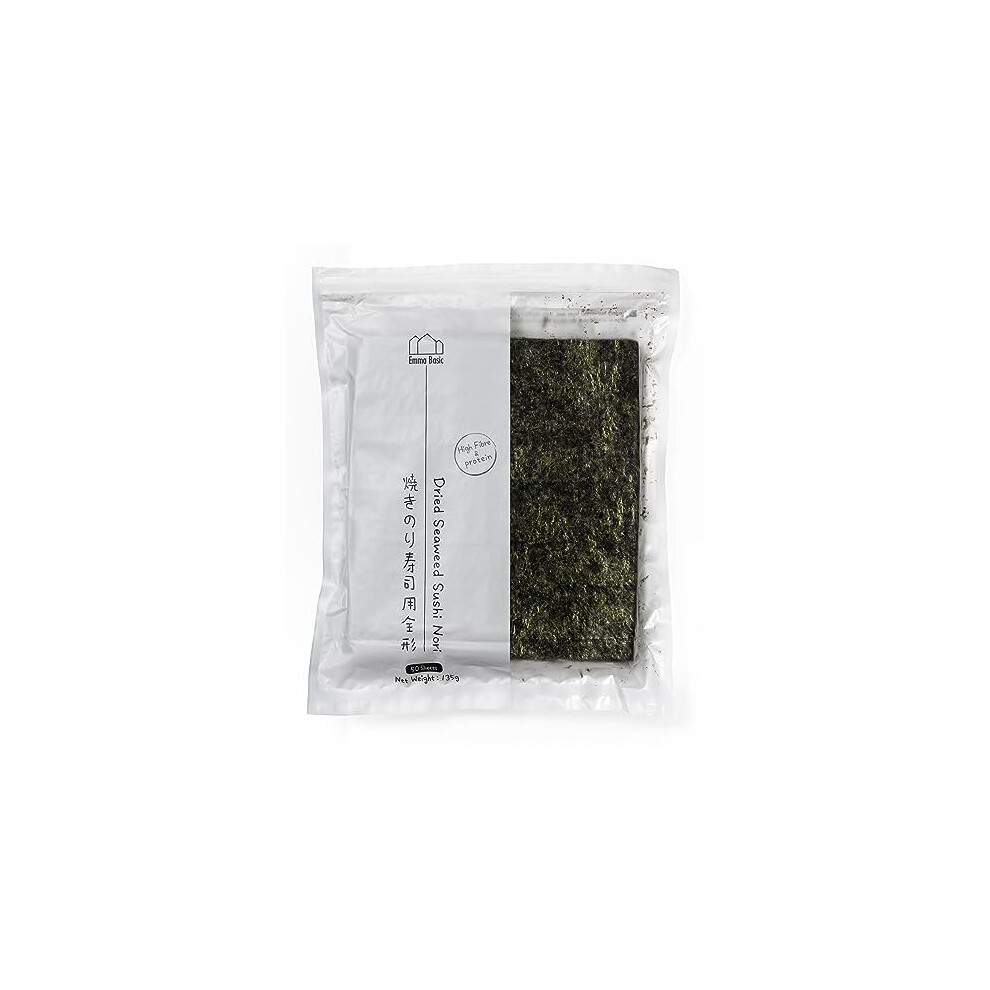 Emma Basic Sushi Nori Seaweed (50 Sheets) - Young And Crunchy | Top Grade | Lightly Toasted | High In Protein & Fibre | Low In Saturated Fat
