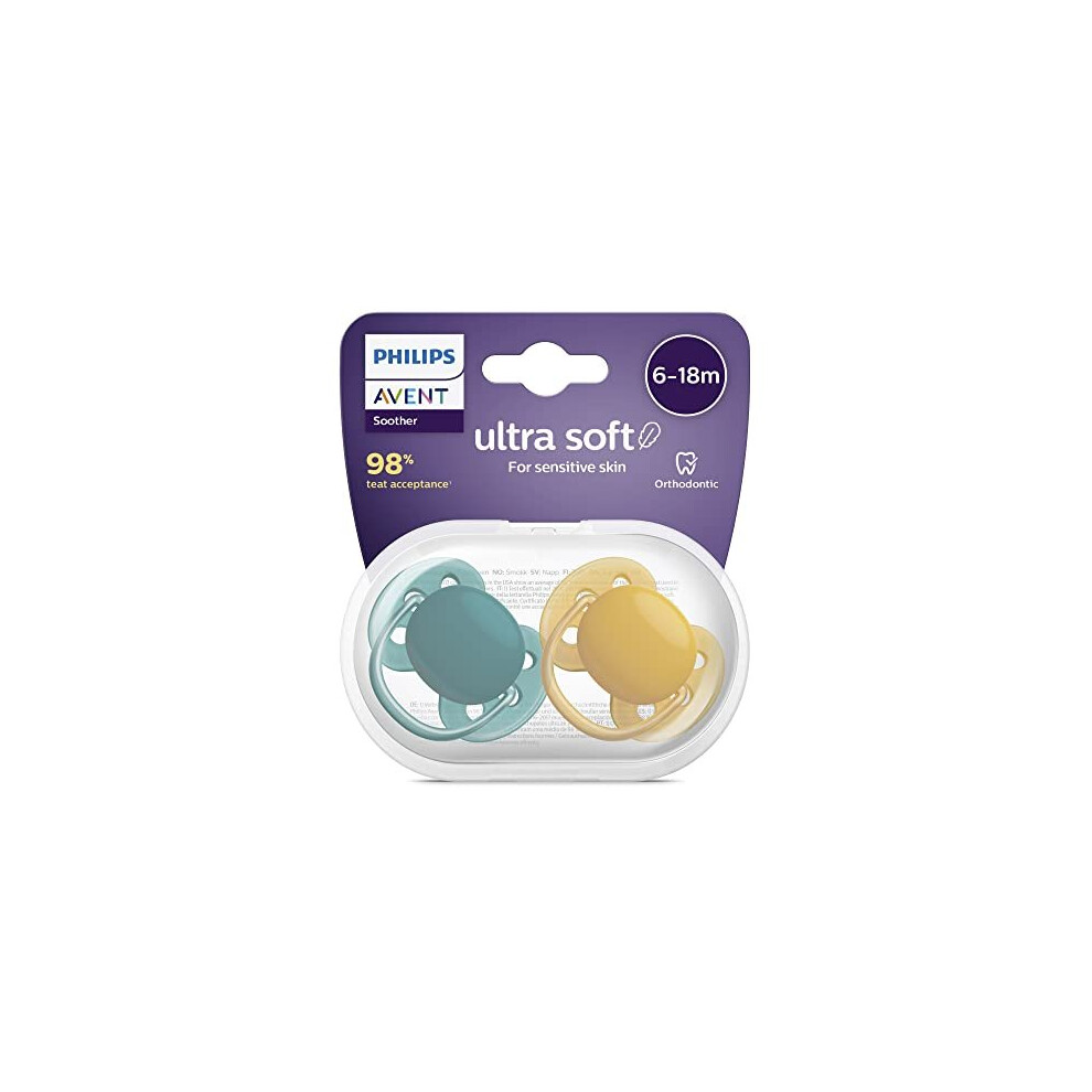 Avent Ultra Soft Pacifier 2 Pack - BPA-Free Dummy for Babies from 6-18 Months (Model SCF091/04)