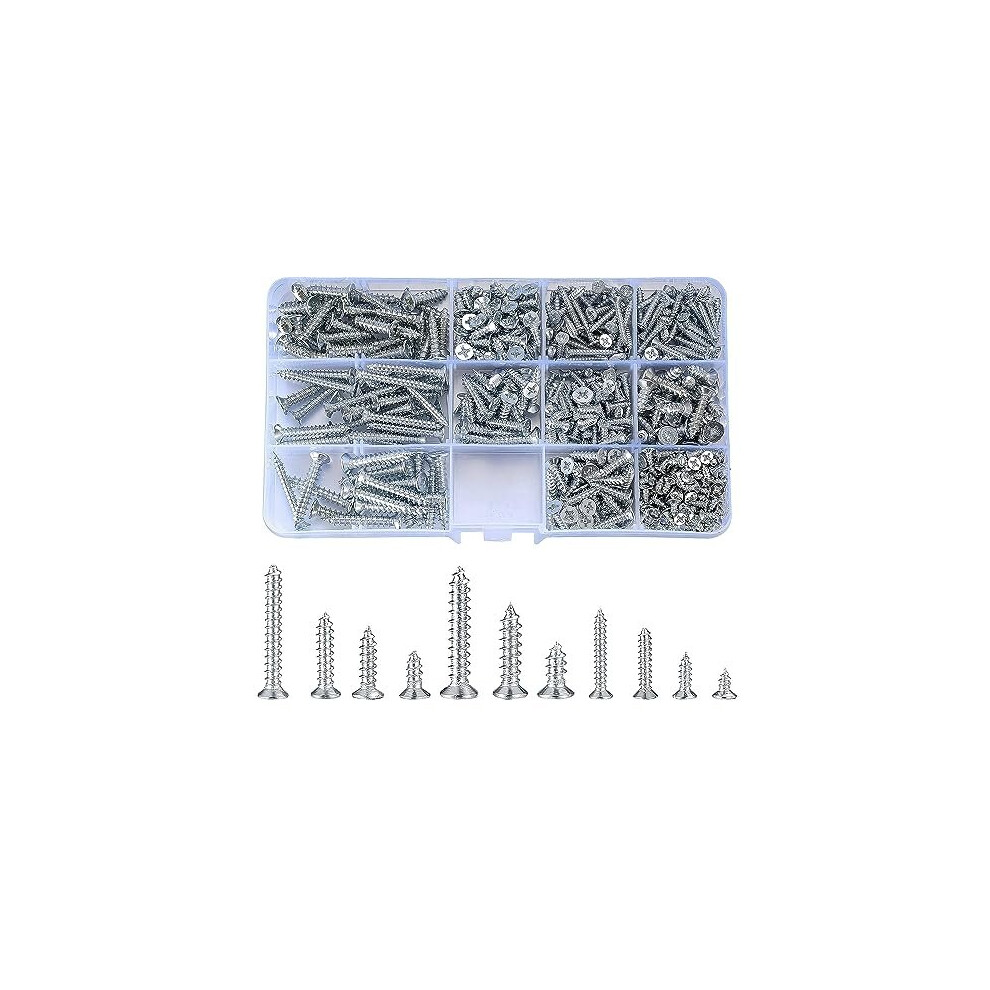 560 Pcs M3 M4 M5 Self Tapping Mixed Screws Assortment,Cross Flat Pan Head Countersunk Screws Kit, Wood Machine Fixings Screws Assorted For Home Repair 616050051222