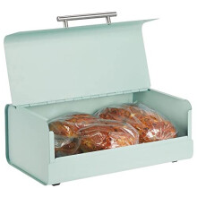 Kitchen Bread Bin – Metal Kitchen Storage Container for Bread Loaves – Bread Box with Hinged Lid – Mint Green