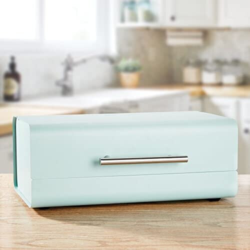Kitchen Bread Bin – Metal Kitchen Storage Container for Bread Loaves – Bread Box with Hinged Lid – Mint Green 1