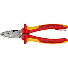 Crimping Pliers for wire ferrules insulated with multi-component grips, VDE-tested with integrated tether attachment point for a tool tether 180 mm