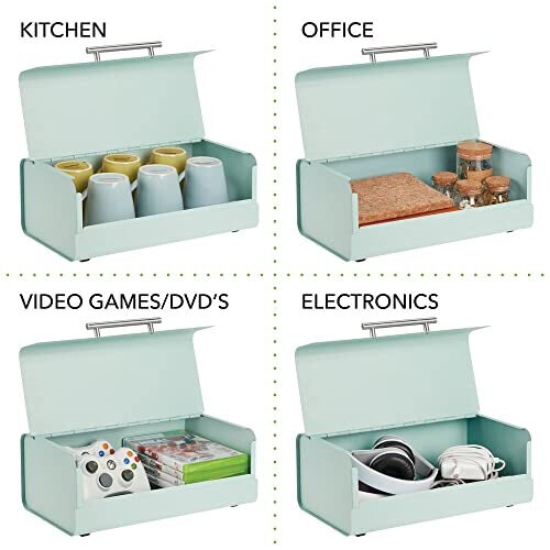 Kitchen Bread Bin – Metal Kitchen Storage Container for Bread Loaves – Bread Box with Hinged Lid – Mint Green 2