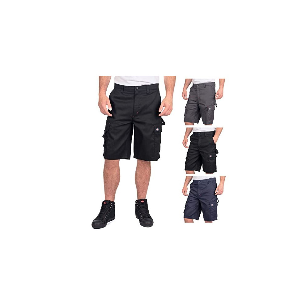 Lee Cooper Classic Multi Pocket Cargo Heavy Duty Easy Care Workwear Shorts, 38W Black