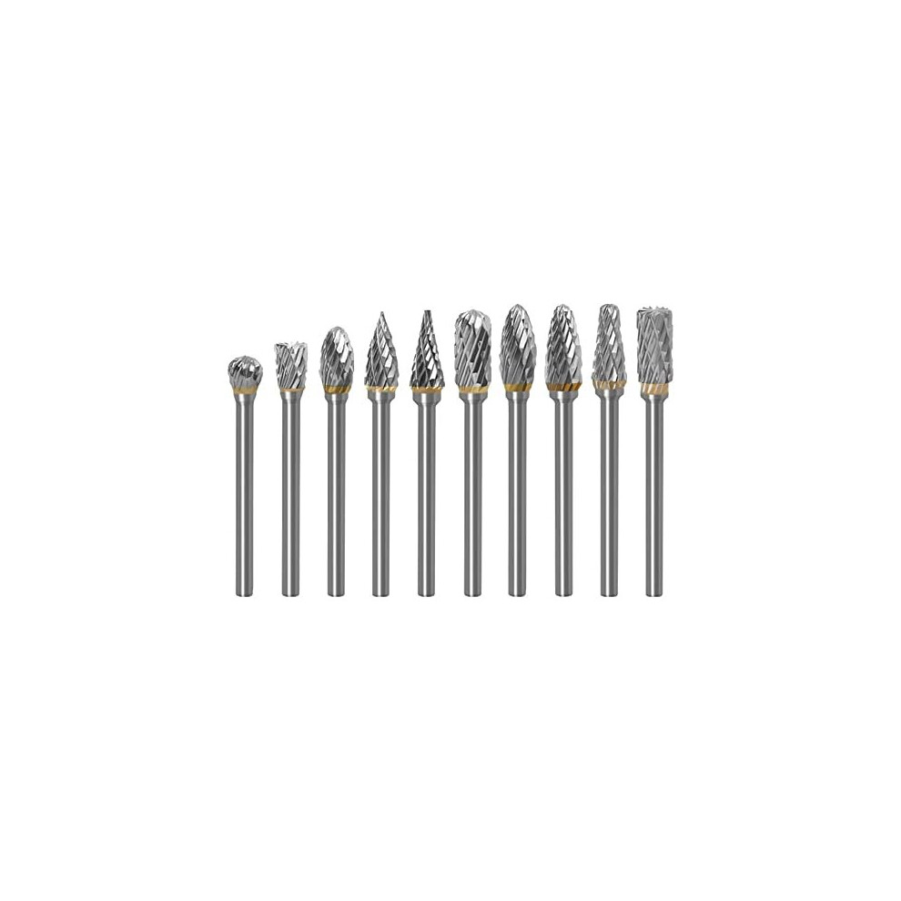 10Pcs 1/8Â(3Mm) Shank Rotary Burr Double Cut Tungsten Carbide Cutter Set Die Grinder Bit For Rotary Tool 603935142021