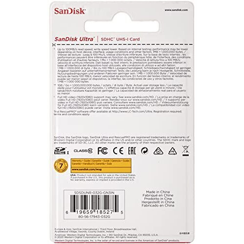 SanDisk Ultra 32GB SDHC Memory Card, up to 100MB/s, Class 10, Black/Grey 1
