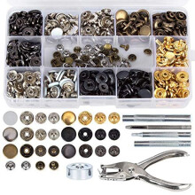 146 Set Snap Fasteners Kit + Leather Rivets, Snap Buttons Press Studs, Double Cap Rivet with Fixing Tools for Leather, Coat, Down Jacket, Jeans Wear,