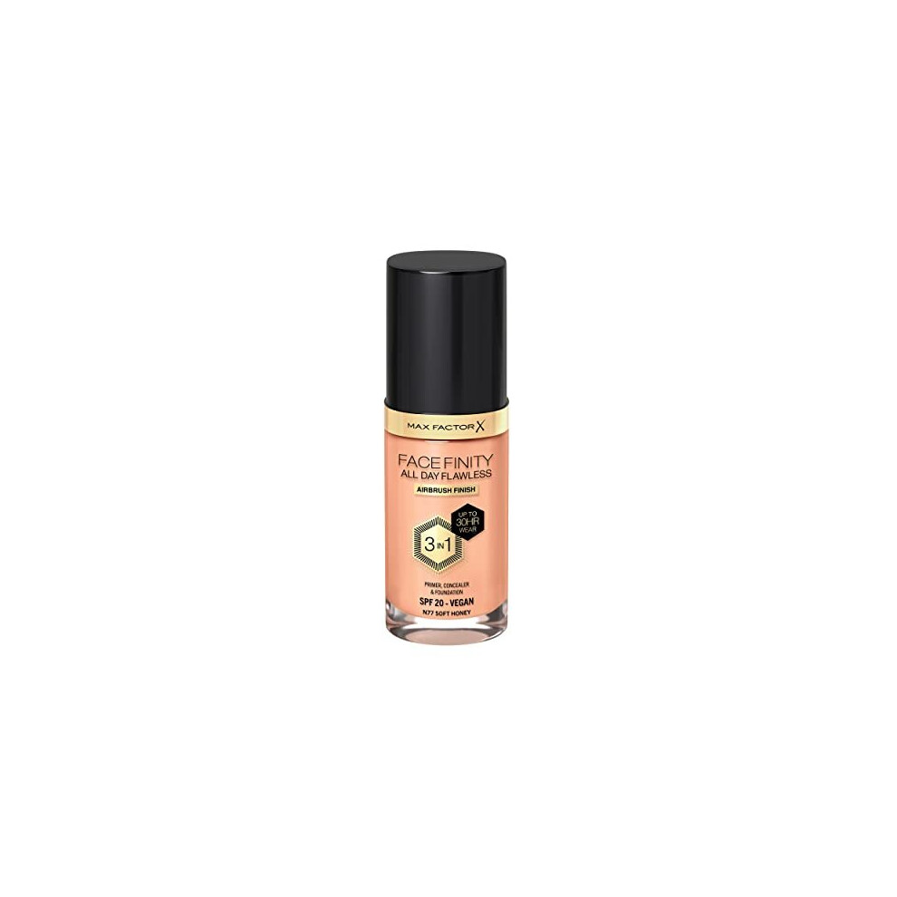 Facefinity 3-in-1 All Day Flawless Liquid Foundation, SPF 20 - 77 Soft Honey (Packaging May Vary)