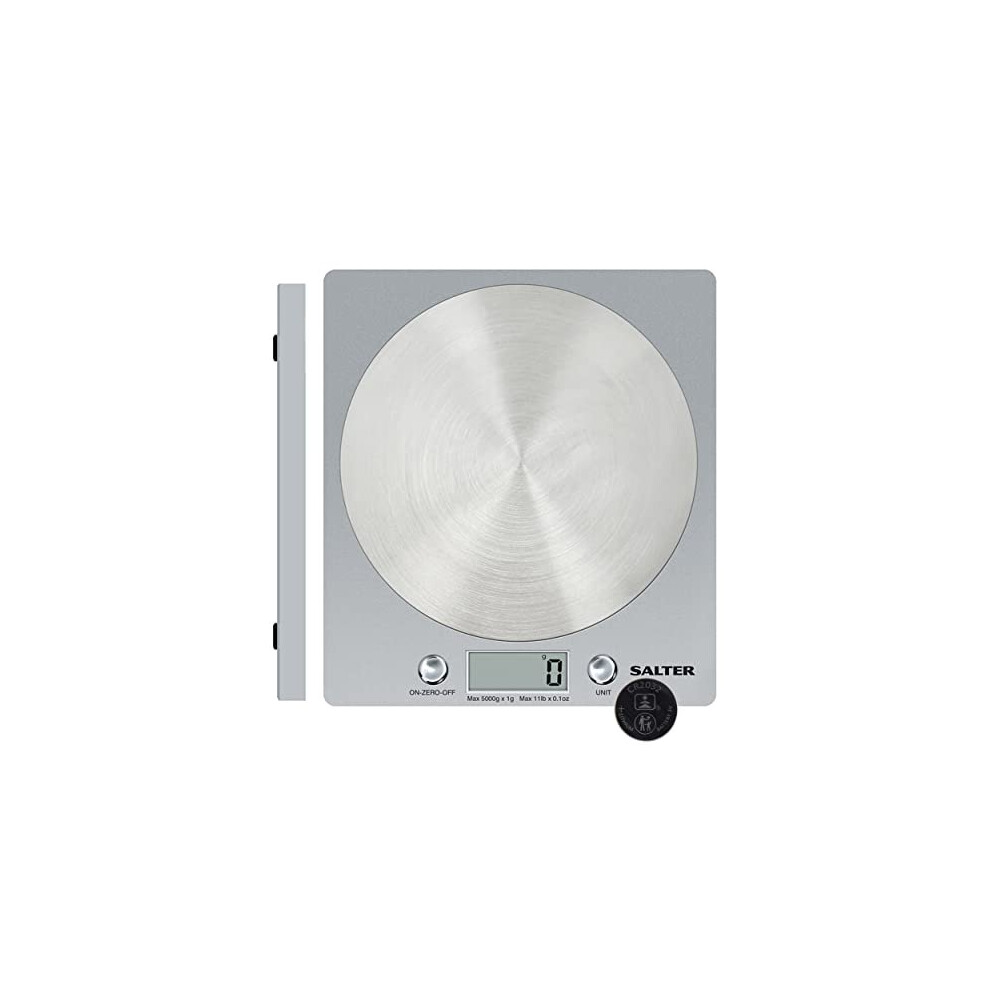 1036 SVSSDR Electronic Kitchen Scale - Disc Digital Weighing Scale, Spun Stainless Steel Platform, LCD Display, 5Kg Capacity, Battery Included, Add &