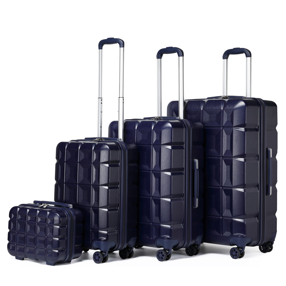 (Navy) KONO Lightweight Hard Shell ABS Suitcase With TSA Lock and Vanity Case 4 Pieces Set