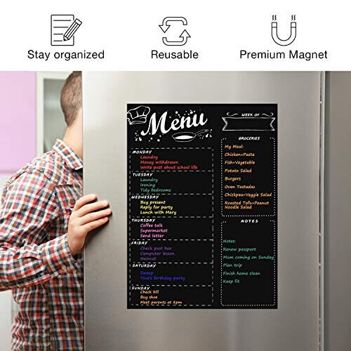 Notes For Kitchen Magnetic Menu Board for Kitchen Fridge with 8 Color Chalk Markers, 16 ...
