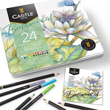 Castle Arts Themed 24 Coloured Pencil Set in Tin Box, perfect colours for ‘Botanical' Art. Featuring quality, smooth coloured cores, superior