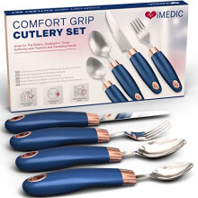 Designer Easy Grip Cutlery for Adults - 1 Set of Utensils for the Elderly with Adaptive Needs - Eating Utensils for Disabled People and with Parkinson