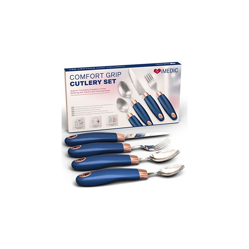 Designer Easy Grip Cutlery for Adults - 1 Set of Utensils for the Elderly with Adaptive Needs - Eating Utensils for Disabled People and with Parkinson