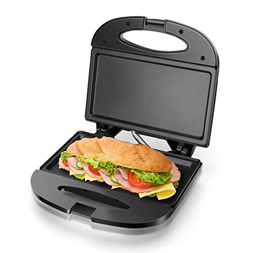 Single Sandwich Toastie maker, Deep Fill Sandwich Toaster with Non-Stick Flat Grill Plates, Small Panini Press, Healthy Grill, Indicator Lights,