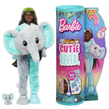 Barbie Cutie Reveal Fashion Doll, Serie Giungla Costume Elefante, 10 Sorprese con Mini Animale & Cambio Colore