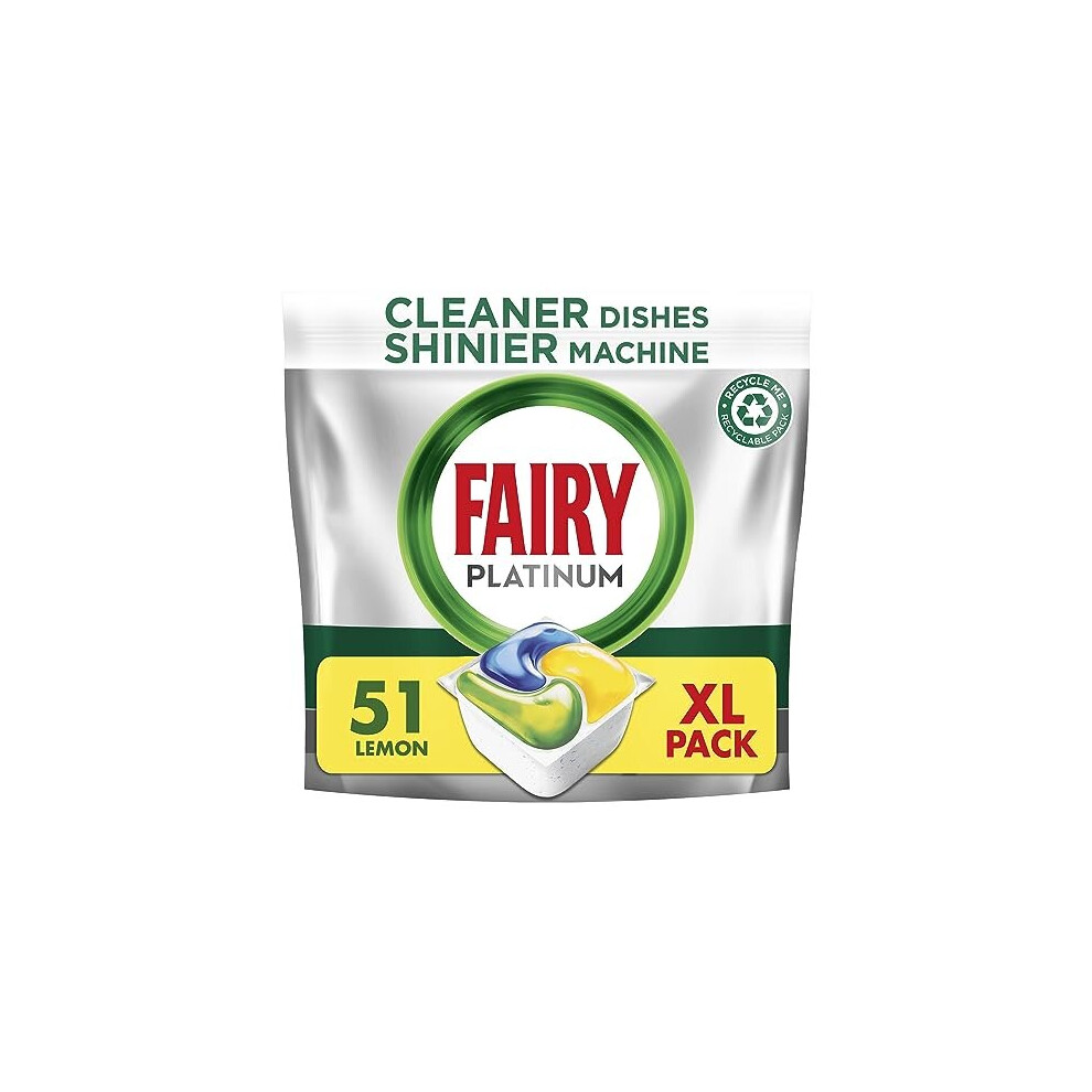 Platinum All-In-1 Dishwasher Tablets Bulk, 51 Tablets, Lemon, XXL Pack, With Greasy Filter & Rinse Aid Action