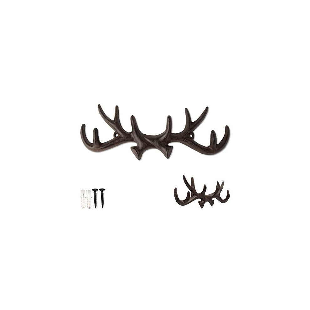 Crochets muraux vintage en fonte avec bois de cerf et finition antique en m   tal avec crochets | Vis et ancrages inclus | en brun rouille