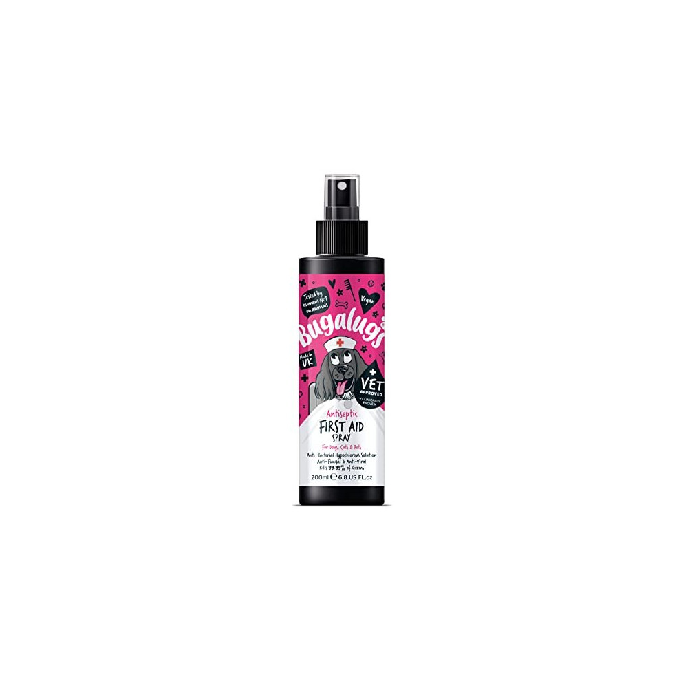 Bugalugs First Aid Pet Antiseptic Spray For Dogs, Puppy & Cats 200Ml - Antibacterial, Antiviral, Antifungal Spray For Cuts, Wounds & Itchy Skin