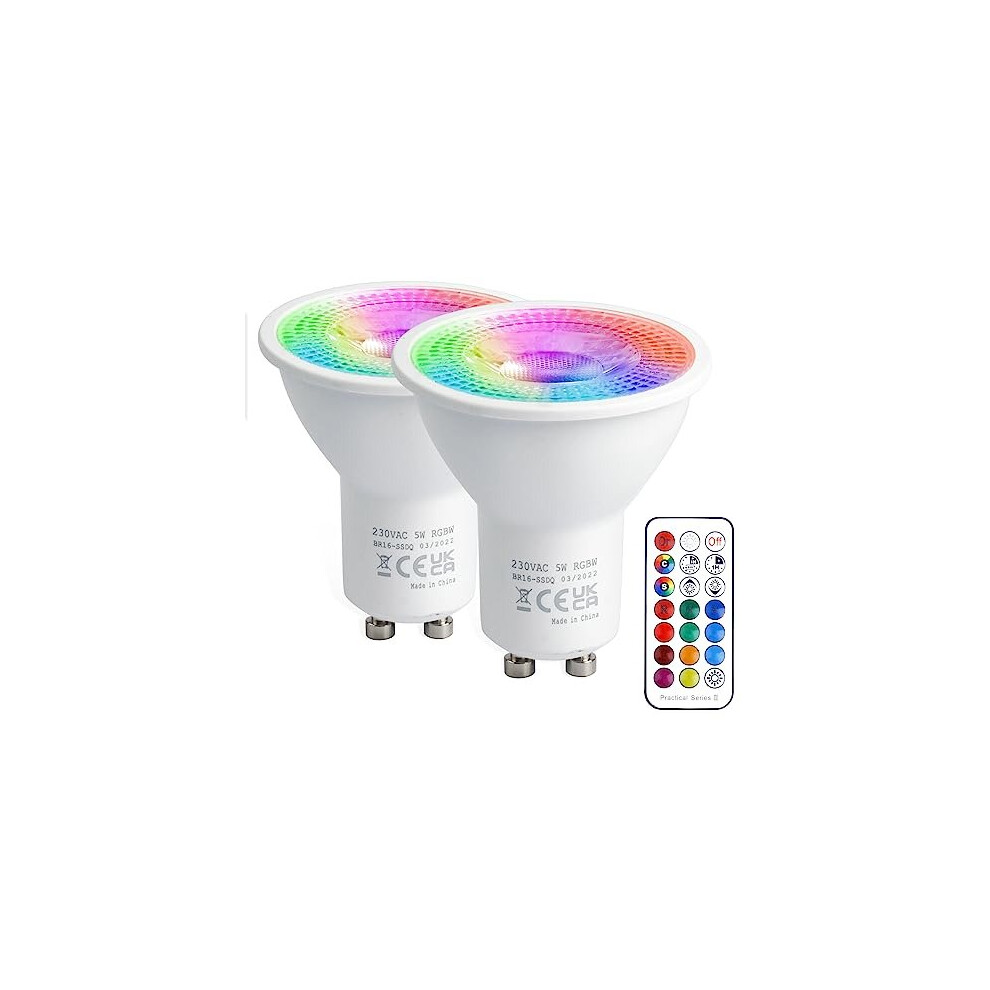 GU10 Colour Changing LED Bulbs, 5W Dimmable Spot Light Bullb, 12 Colour RGB + Warm White 3000K, 5 Modes, Built-in Memory with Remote, 35W~50W Equiv.