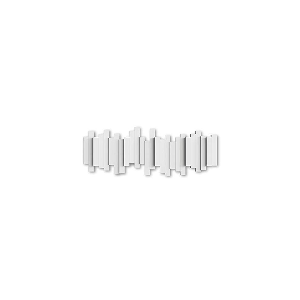 Sticks Multi Hook Coat Rack - Modern, Unique, Space-Saving Wall Mounted Coat Hanger with 5 Flip-Down Hooks for Hanging Coats, Scarves, Purses and More