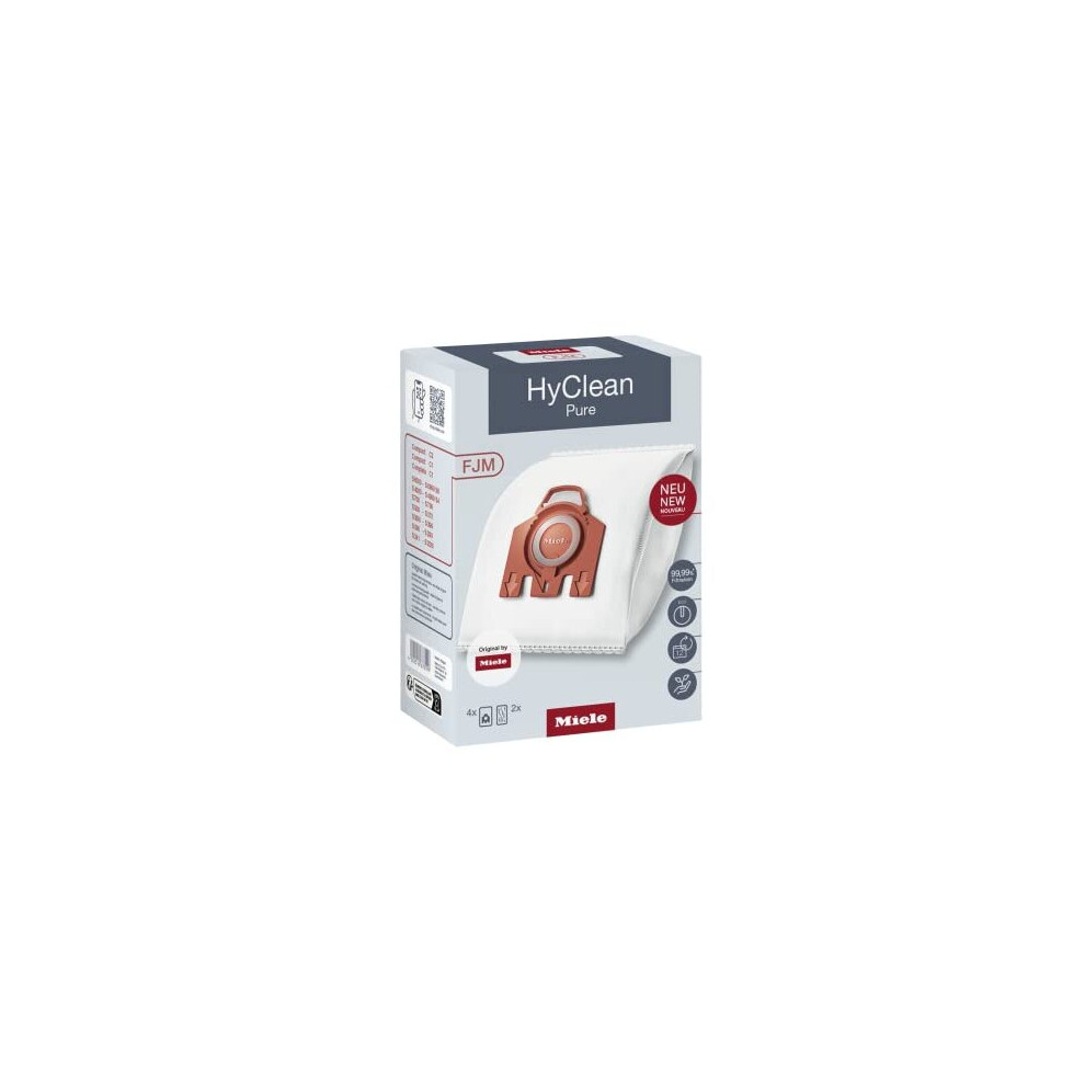 12281690 HyClean 3D Efficiency FJM Vacuum Cleaner Bags for Bagged Miele Vacuum Cleaners, Pack of 4, White