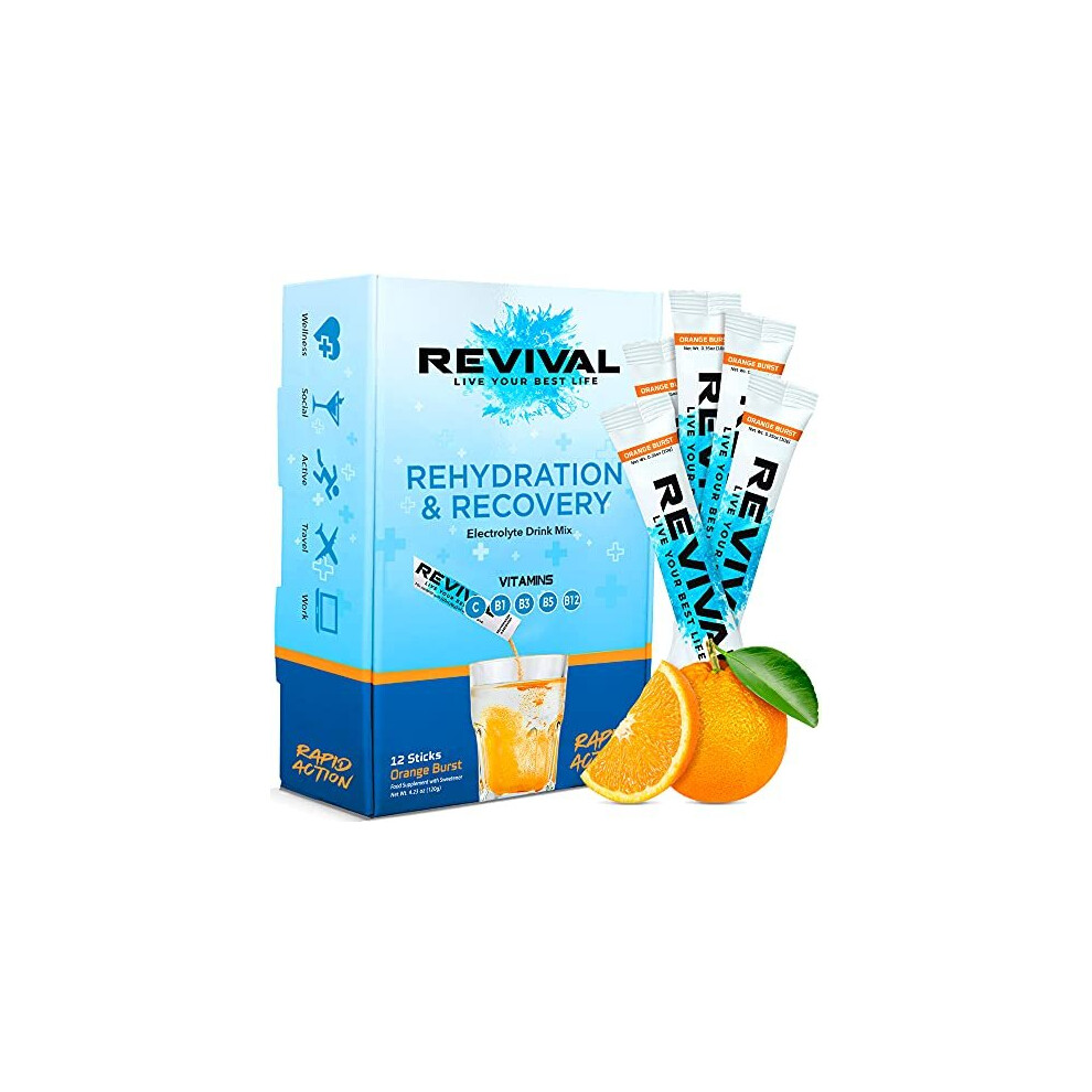 Revival Rapid Rehydration, Electrolytes Powder - High Strength Vitamin C, B1, B3, B5, B12 Supplement Sachet Drink, Effervescent Electrolyte Hydration