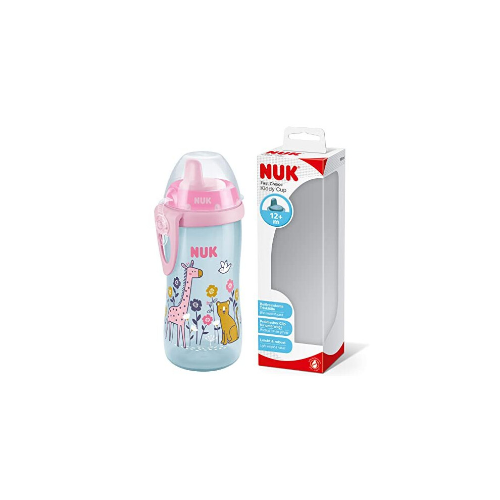 Nuk Kiddy Cup Toddler Cup | 12+ Months | 300 Ml | Leak-Proof Toughened Spout | Clip & Protective Cap | Bpa-Free | Pink