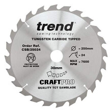CraftPro General Purpose TCT Saw Blade for Einhell & Scheppach Table Saws, 250mm x 24 Teeth x 30mm Bore, Tungsten Carbide Tipped, CSB/25024