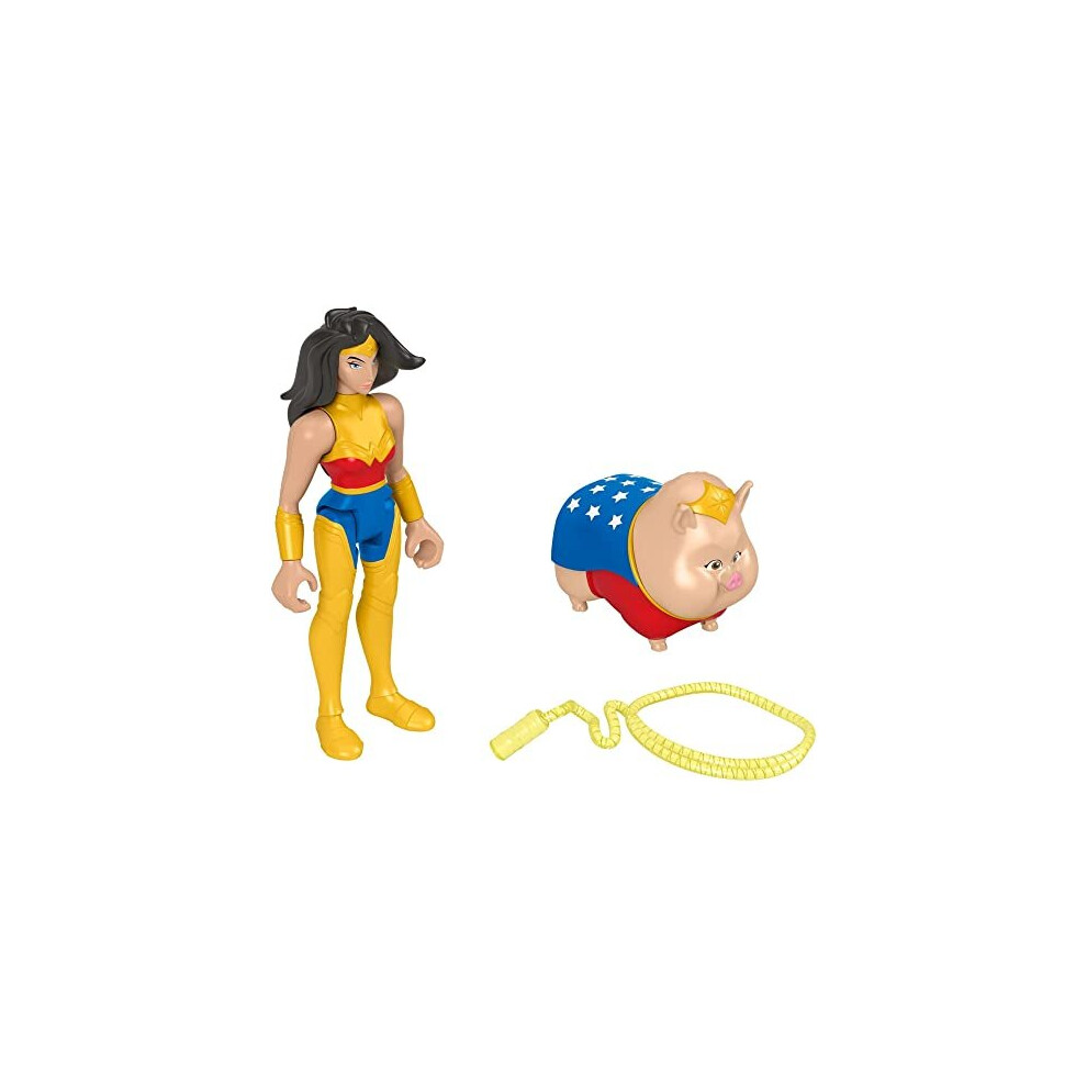 Fisher-Price DC League of Super-Pets Wonder Woman & PB, set of 2 poseable figures with accessory for preschool kids ages 3 years and up, HGL04