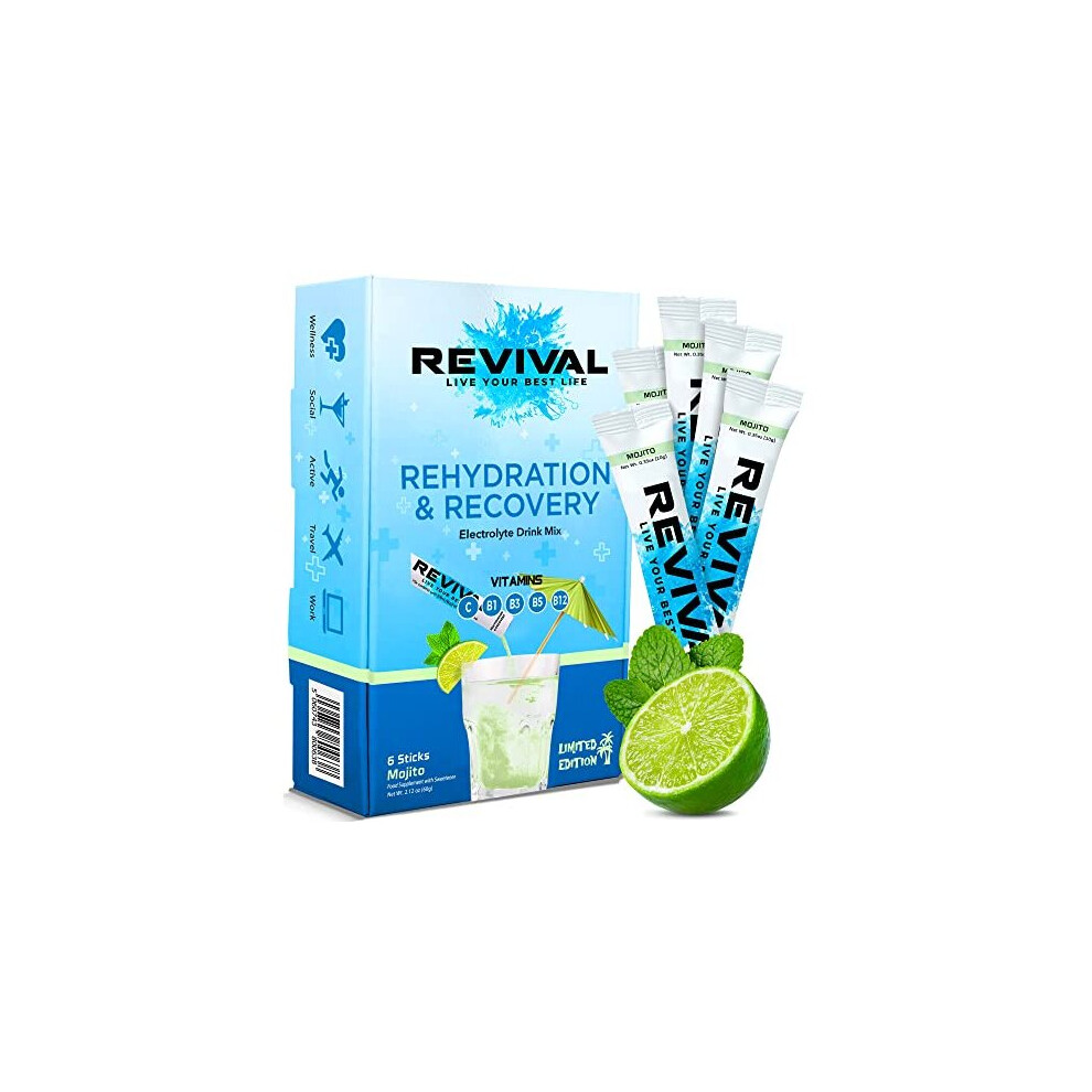 Revival Shots Revival Rapid Rehydration, Electrolytes Powder - High Strength Vitamin C, B1, B3, B5, B12 Supplement Sachet Drink, Effervescent Electrolyte Hydration