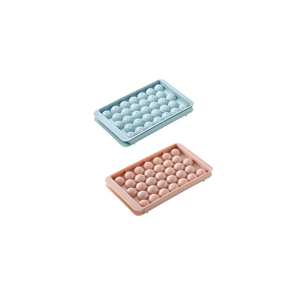 2 Packs Silicone Ice Cube Moulds, Round Ice Cube Tray with Lid, Sphere Ice Cube Mold for Freezer, Ice Ball Maker, Silicone Ice Trays for Freezer(Pink