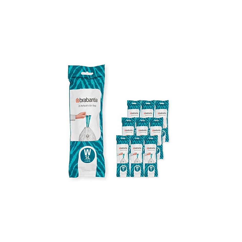 137884 PerfectFit Bin Liners Multipack (Size W/5 Litre) Thick Plastic Trash Bags with Tie Tape Drawstring Handles (200 Bags), White