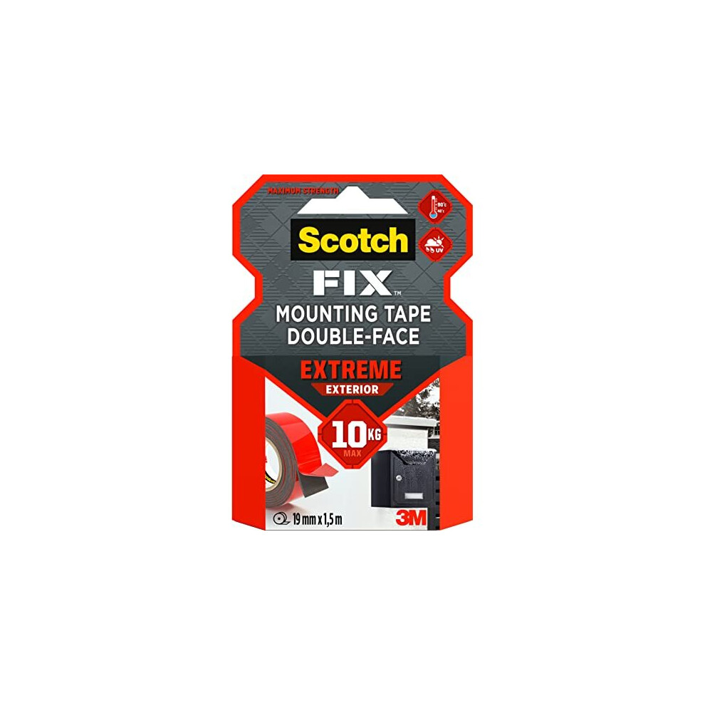 Scotch-Fix Double-Sided Extreme Exterior Mounting Tape, 19mm x 1,5m - For Outdoor Extreme Use, Weather Resistant, Permanent Tape, 100% Adhesive, 3M