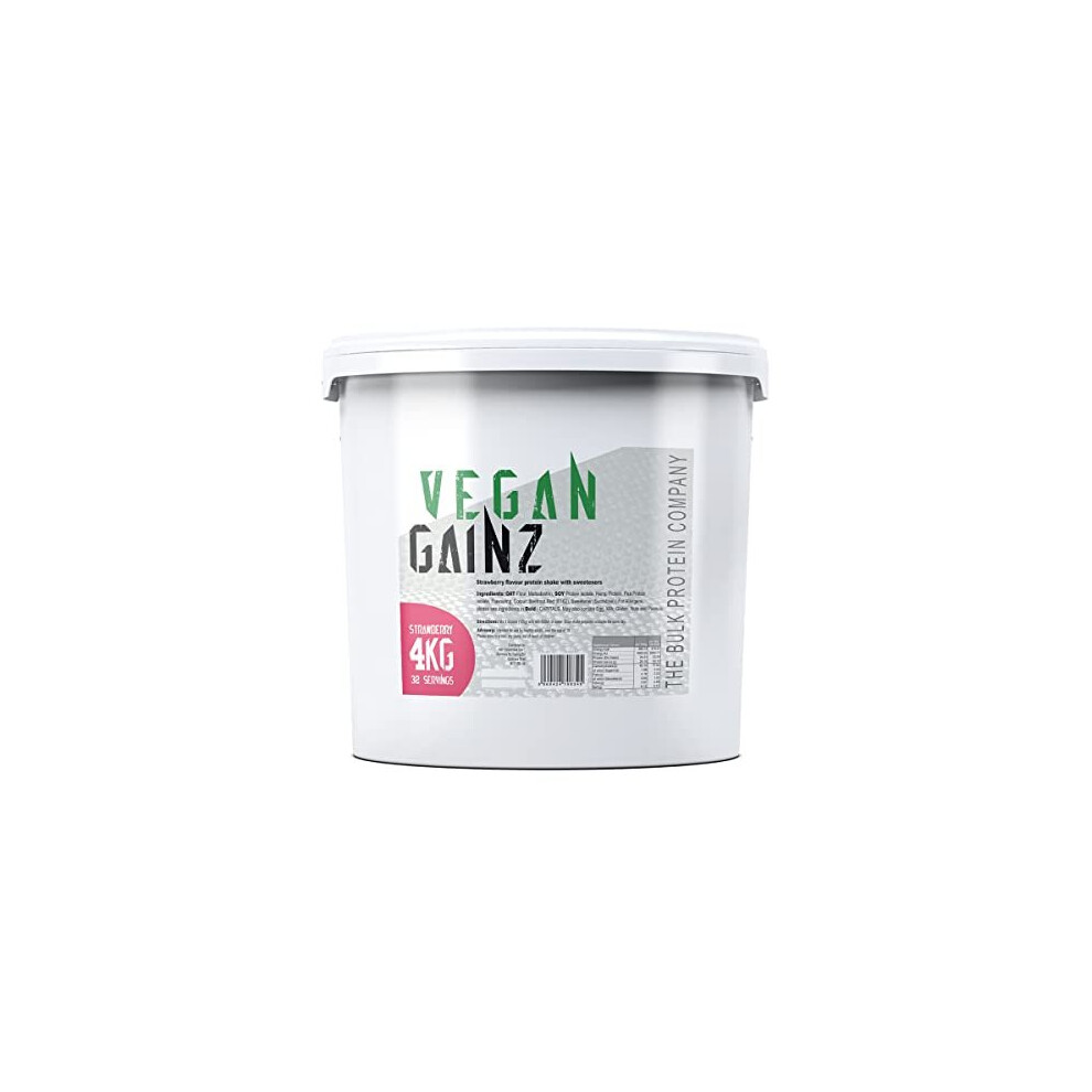 The Bulk Protein Company , Vegan Gainz - Plant Based Protein Powder - Weight Gainer- 32 Servings & 30G Protein Per Serving (Strawberry)