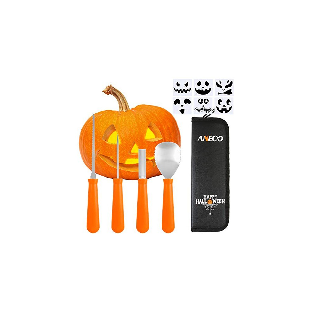 4 Pack Halloween Pumpkin Carving Kit Stainless Steel Pumpkin Carving Tools with 6 Pumpkin Carved Stickers and Storage Bag for Halloween Party
