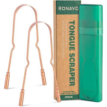 RONAVO Koperen tongschraper voor volwassenen (2 stuks) 100% puur koper Natuurlijk antimicrobieel Verbant slechte adem en onderhoudt de mondhygi?e Ton