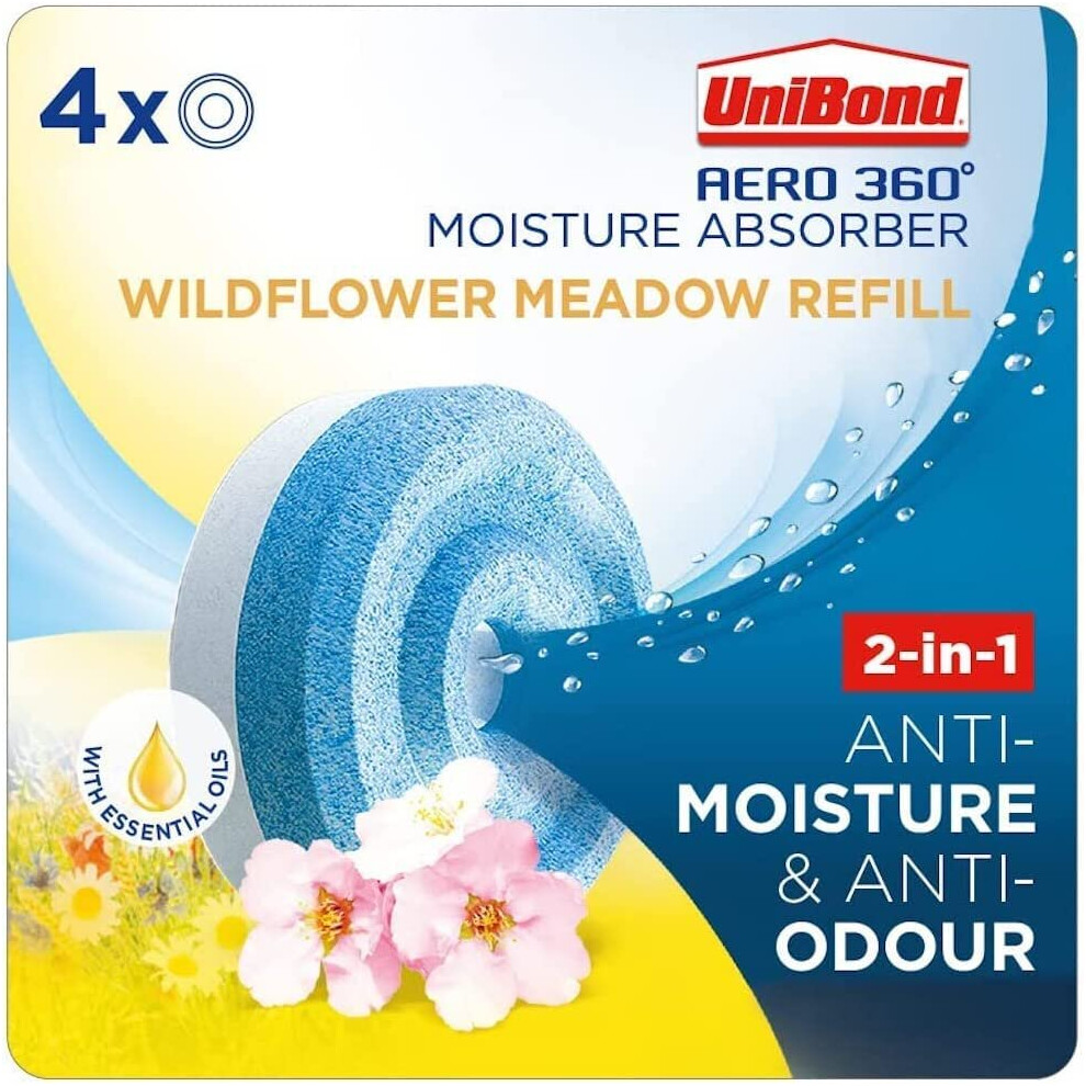 AERO 360 Moisture Absorber Wildflower Meadow Refill Tab,Aromatherapy,Ultra-Absorbent and Odour-Neutralising,for Dehumidifier,Condensation